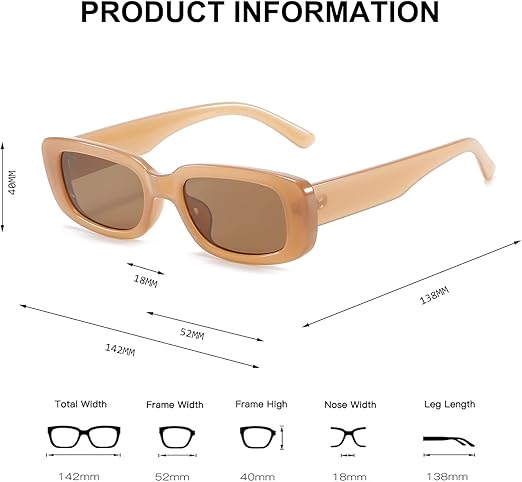 Rectangle Sunglasses for Women Retro Driving Glasses 90’s Vintage Fashion Narrow Square Frame UV400 Protection