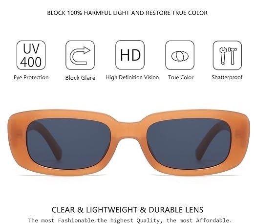 Rectangle Sunglasses for Women Retro Driving Glasses 90’s Vintage Fashion Narrow Square Frame UV400 Protection