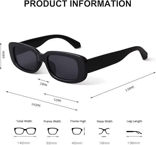 Rectangle Sunglasses for Women Retro Driving Glasses 90’s Vintage Fashion Narrow Square Frame UV400 Protection