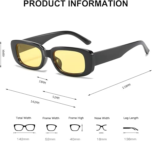 Rectangle Sunglasses for Women Retro Driving Glasses 90’s Vintage Fashion Narrow Square Frame UV400 Protection