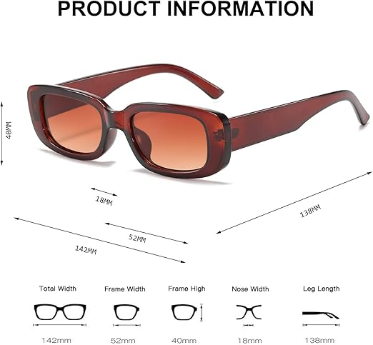 Rectangle Sunglasses for Women Retro Driving Glasses 90’s Vintage Fashion Narrow Square Frame UV400 Protection
