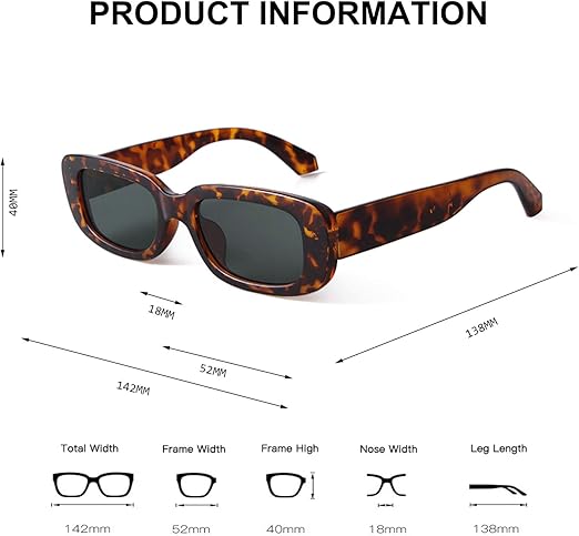Rectangle Sunglasses for Women Retro Driving Glasses 90’s Vintage Fashion Narrow Square Frame UV400 Protection