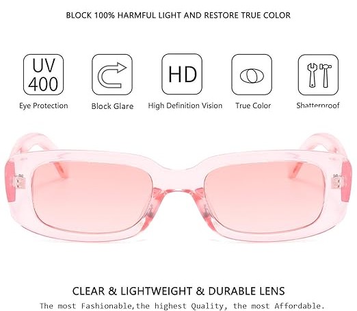 Rectangle Sunglasses for Women Retro Driving Glasses 90’s Vintage Fashion Narrow Square Frame UV400 Protection