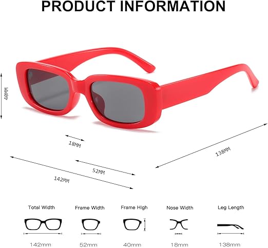 Rectangle Sunglasses for Women Retro Driving Glasses 90’s Vintage Fashion Narrow Square Frame UV400 Protection