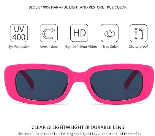 Rectangle Sunglasses for Women Retro Driving Glasses 90’s Vintage Fashion Narrow Square Frame UV400 Protection