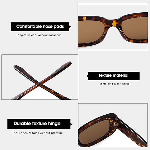 Rectangle Sunglasses for Women Retro Driving Glasses 90’s Vintage Fashion Narrow Square Frame UV400 Protection