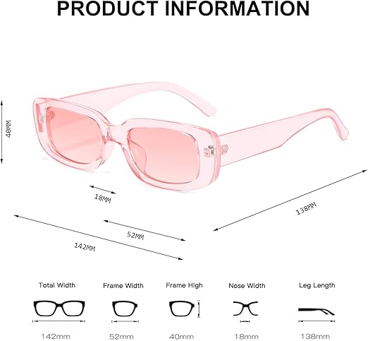 Rectangle Sunglasses for Women Retro Driving Glasses 90’s Vintage Fashion Narrow Square Frame UV400 Protection