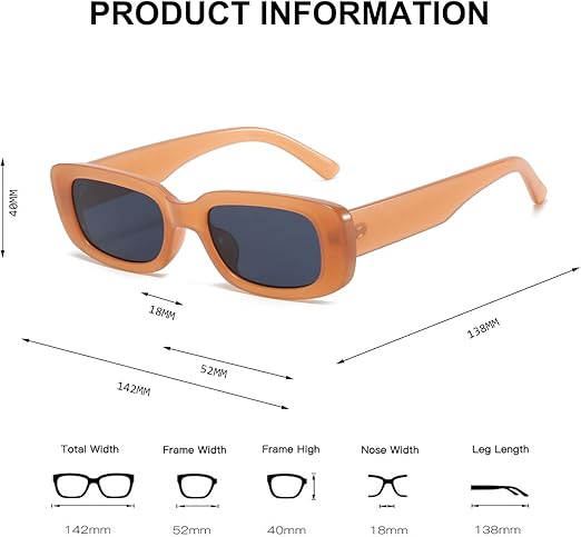 Rectangle Sunglasses for Women Retro Driving Glasses 90’s Vintage Fashion Narrow Square Frame UV400 Protection