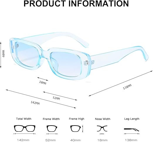 Rectangle Sunglasses for Women Retro Driving Glasses 90’s Vintage Fashion Narrow Square Frame UV400 Protection