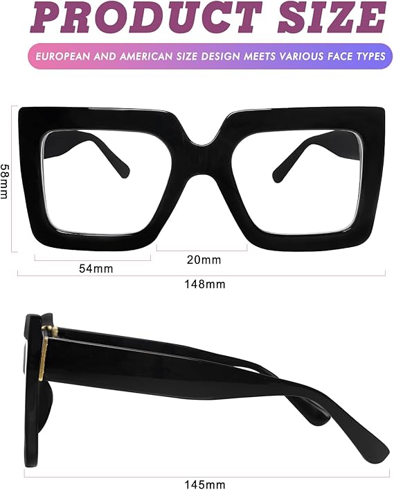 Oversized Square Blue Light Glasses Big Frame Computer Eyewear Thick Fashion Clear Glasses for Women Fashion
