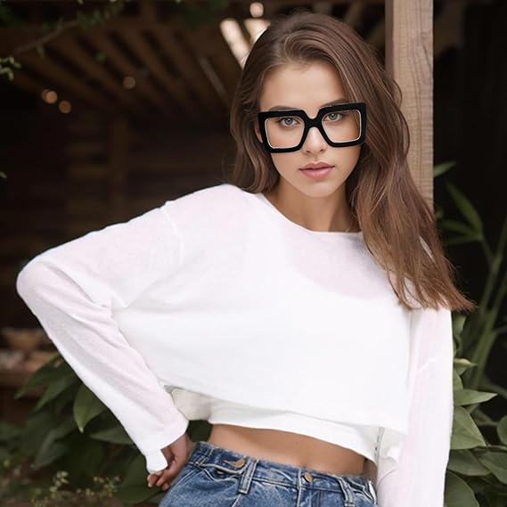 Oversized Square Blue Light Glasses Big Frame Computer Eyewear Thick Fashion Clear Glasses for Women Fashion