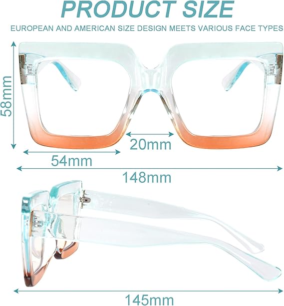 Oversized Square Blue Light Glasses Big Frame Computer Eyewear Thick Fashion Clear Glasses for Women Fashion
