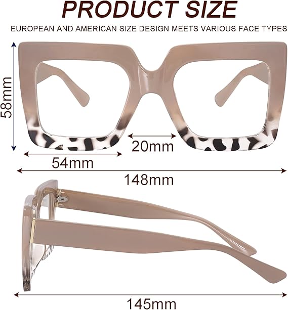 Oversized Square Blue Light Glasses Big Frame Computer Eyewear Thick Fashion Clear Glasses for Women Fashion