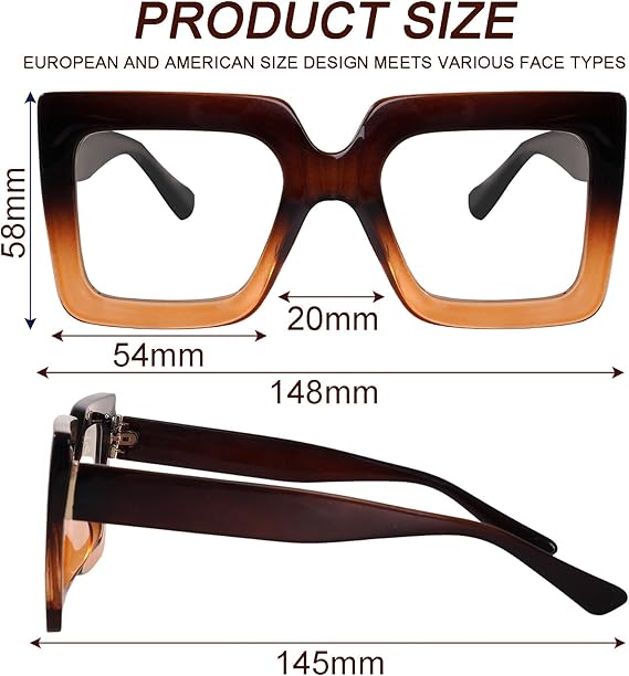 Oversized Square Blue Light Glasses Big Frame Computer Eyewear Thick Fashion Clear Glasses for Women Fashion