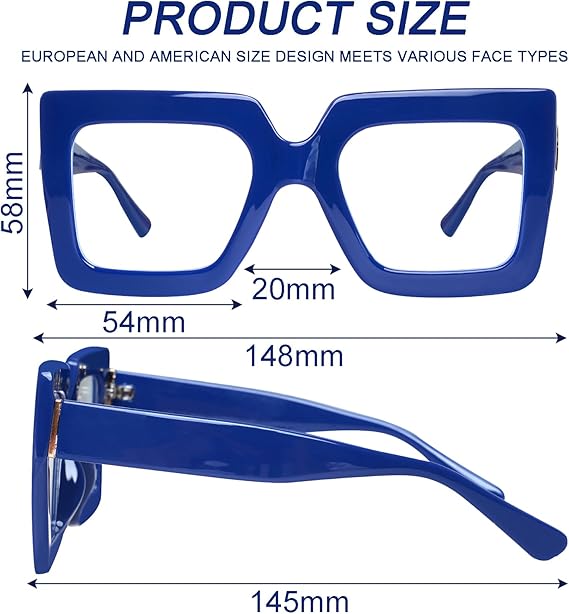 Oversized Square Blue Light Glasses Big Frame Computer Eyewear Thick Fashion Clear Glasses for Women Fashion