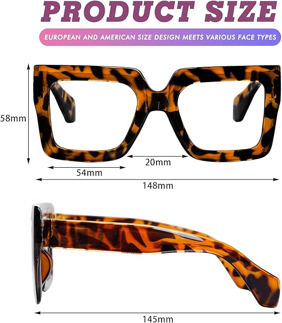 Oversized Square Blue Light Glasses Big Frame Computer Eyewear Thick Fashion Clear Glasses for Women Fashion