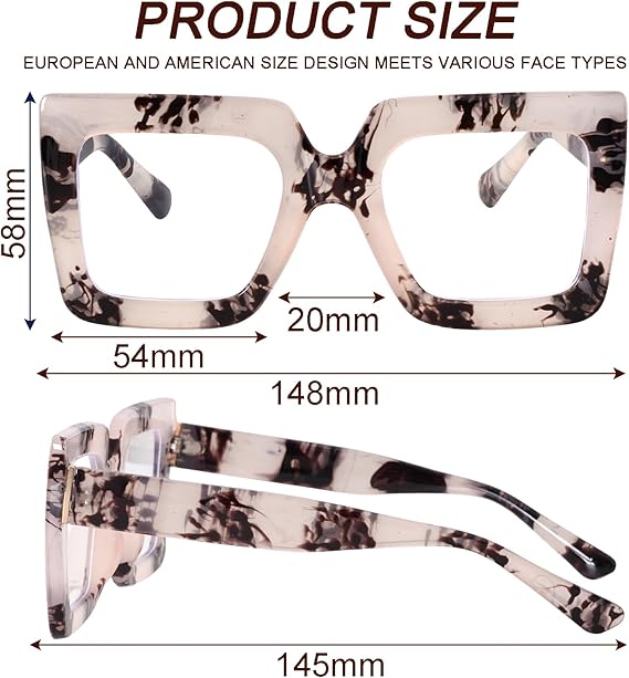 Oversized Square Blue Light Glasses Big Frame Computer Eyewear Thick Fashion Clear Glasses for Women Fashion