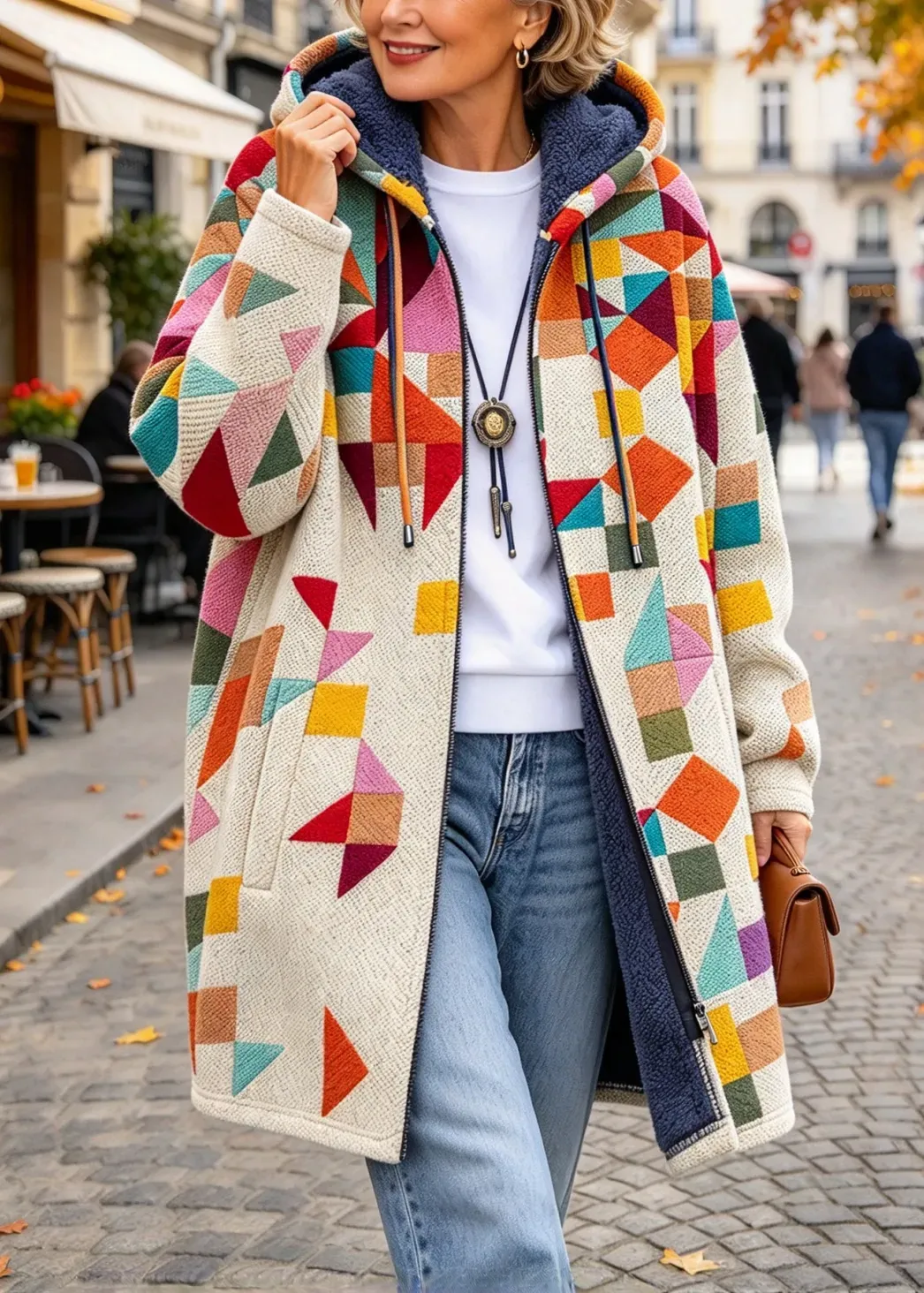 LAST DAY SAVE 60%-Patchwork Muse – Colorful Patchwork Hooded Cardigan