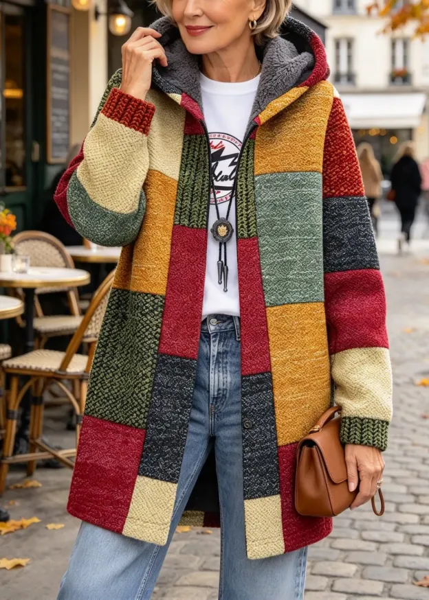 LAST DAY SAVE 60%-Patchwork Muse – Colorful Patchwork Hooded Cardigan