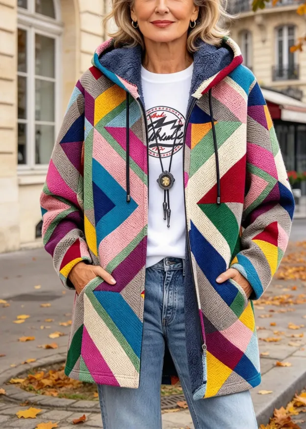 LAST DAY SAVE 60%-Patchwork Muse – Colorful Patchwork Hooded Cardigan