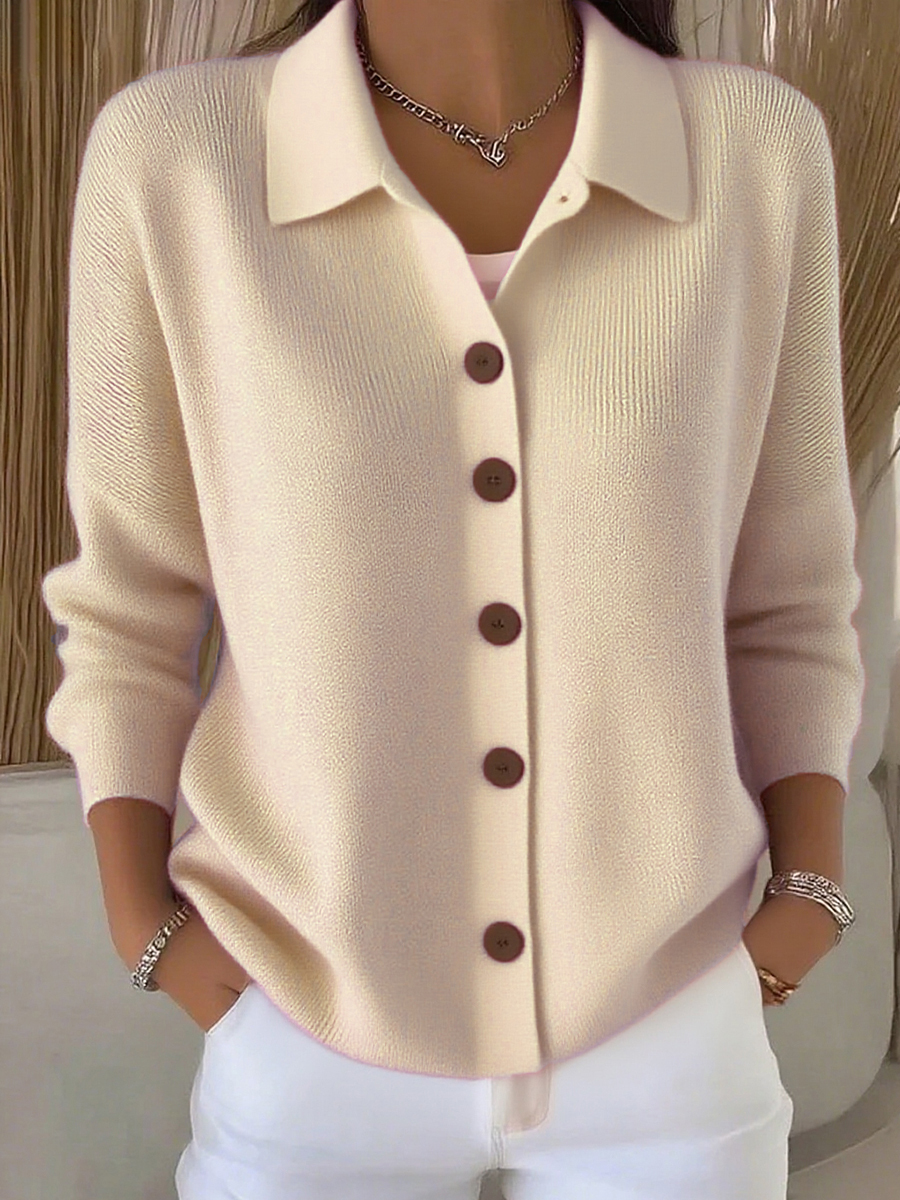 Women's Lapel Button Knitted Cardigan Sweater