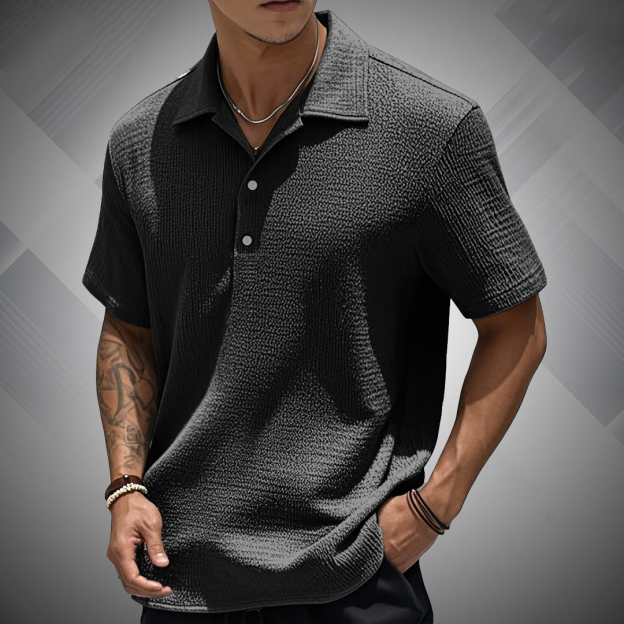 ?Men's Fashion Retro Pleated Fabric Short-sleeved Polo Shirt