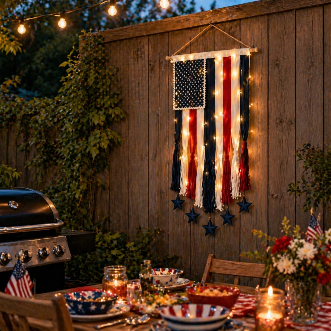 4 x 2.3 Ft Lighted Rag American Flag Banner