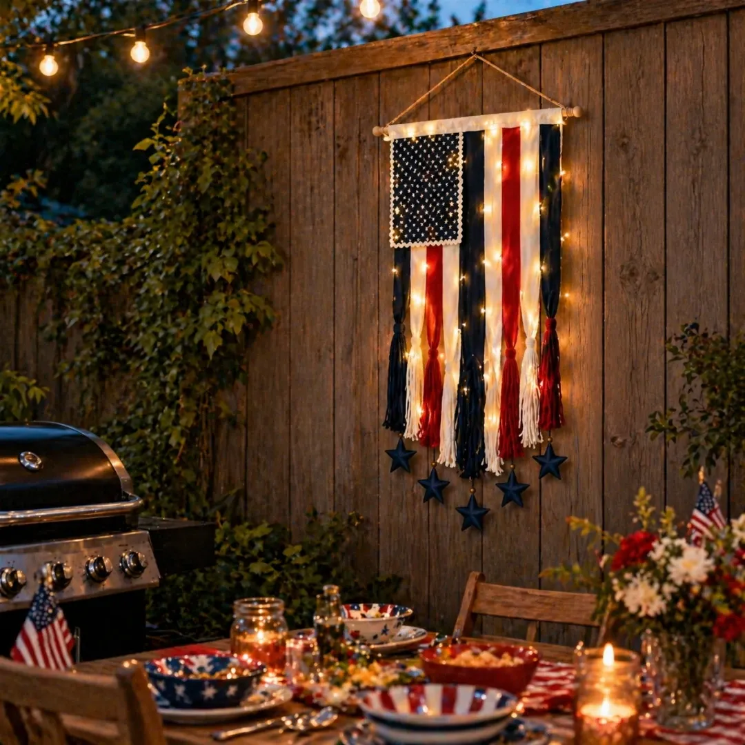 4 x 2.3 Ft Lighted Rag American Flag Banner
