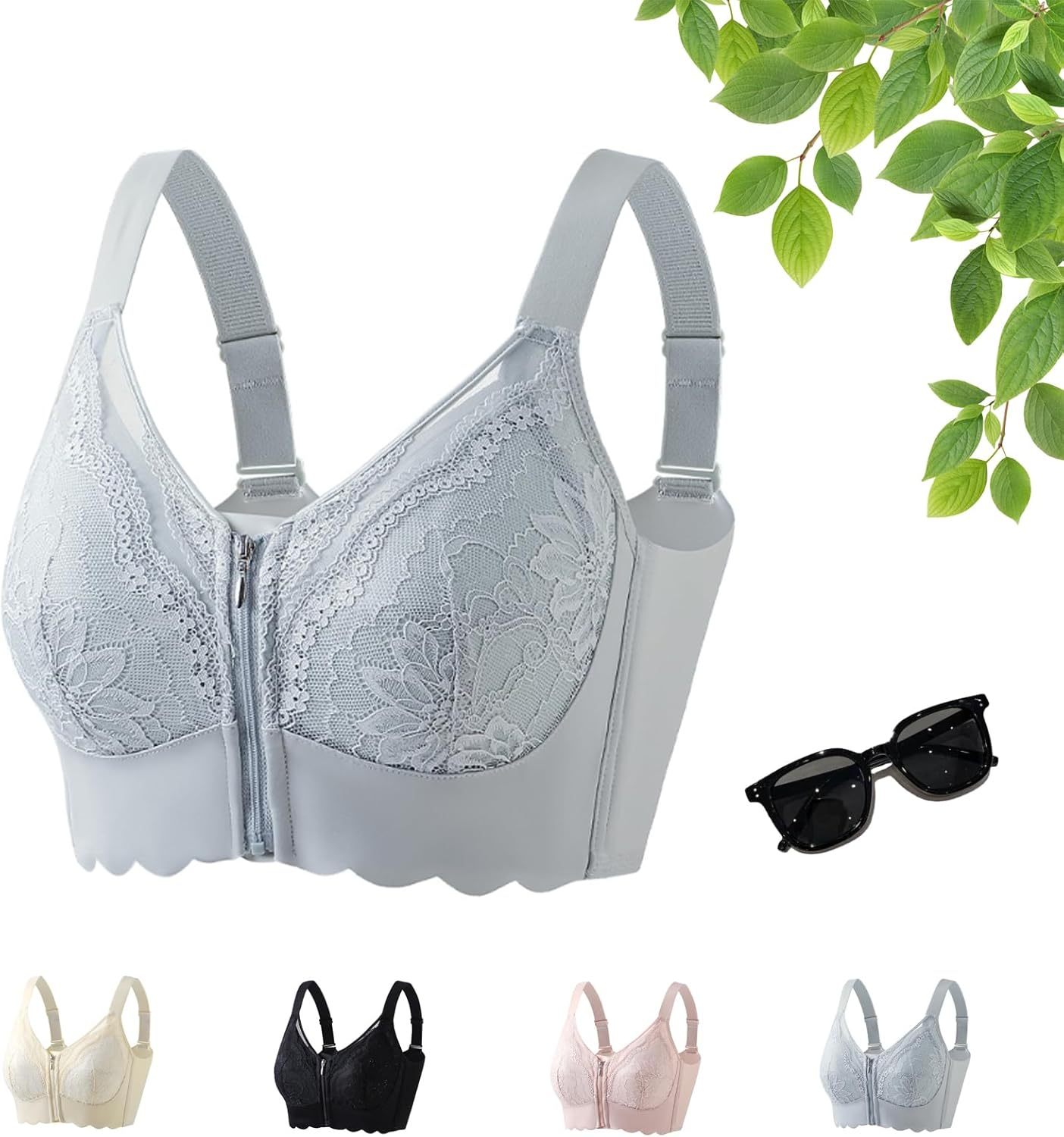 Front-Closure Lace Bra with Adjustable Support & Molded Cups