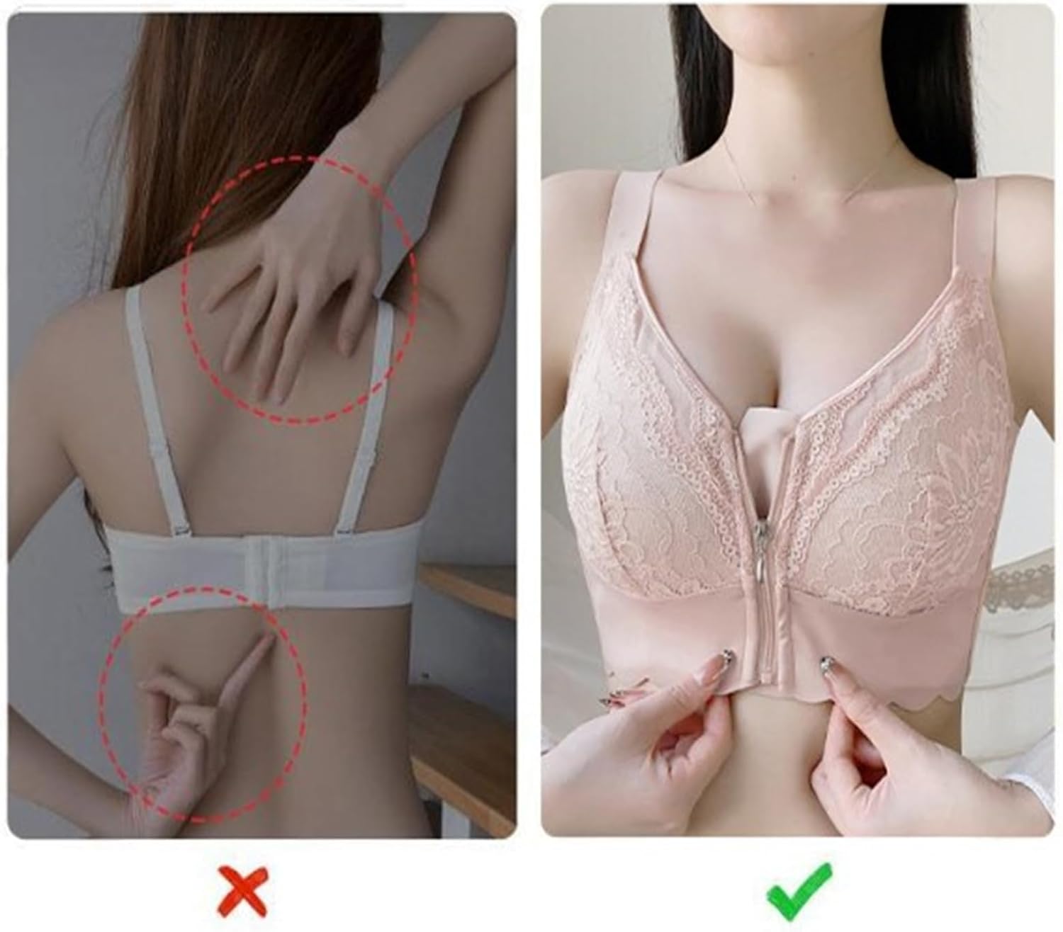 Front-Closure Lace Bra with Adjustable Support & Molded Cups
