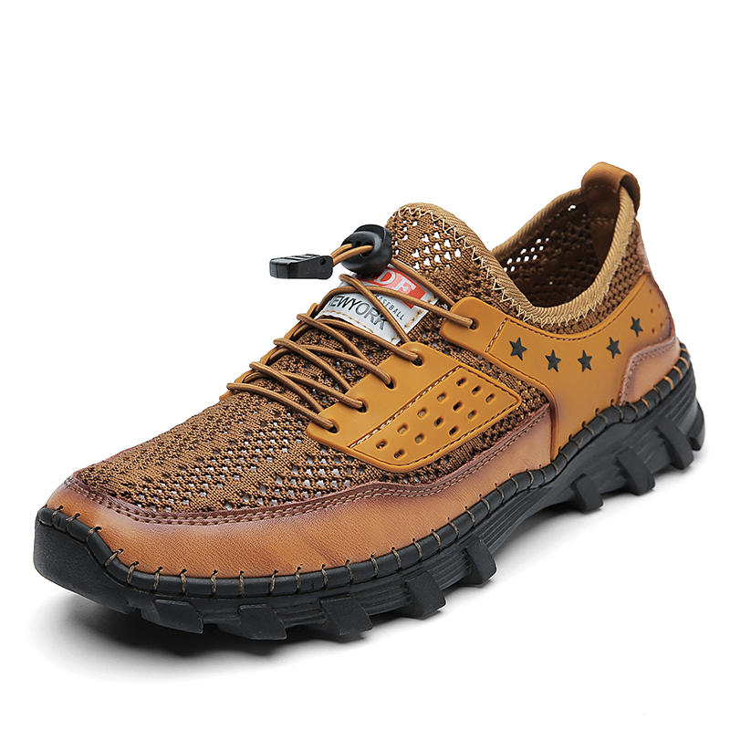 a?��LAST DAY - 60% OFFe??? Mena??s Handcrafted Leather Mesh Shoes a?? Breathable Quick-Dry Upper, Anti-Slip Rubber Outsole for All-Day Comfort & Support