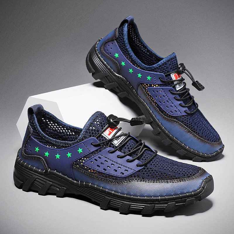 a?��LAST DAY - 60% OFFe??? Mena??s Handcrafted Leather Mesh Shoes a?? Breathable Quick-Dry Upper, Anti-Slip Rubber Outsole for All-Day Comfort & Support