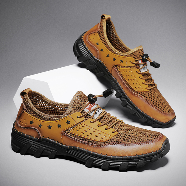 a?��LAST DAY - 60% OFFe??? Mena??s Handcrafted Leather Mesh Shoes a?? Breathable Quick-Dry Upper, Anti-Slip Rubber Outsole for All-Day Comfort & Support
