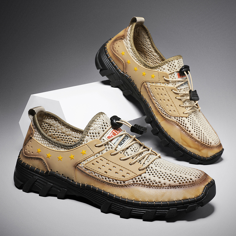 a?��LAST DAY - 60% OFFe??? Mena??s Handcrafted Leather Mesh Shoes a?? Breathable Quick-Dry Upper, Anti-Slip Rubber Outsole for All-Day Comfort & Support