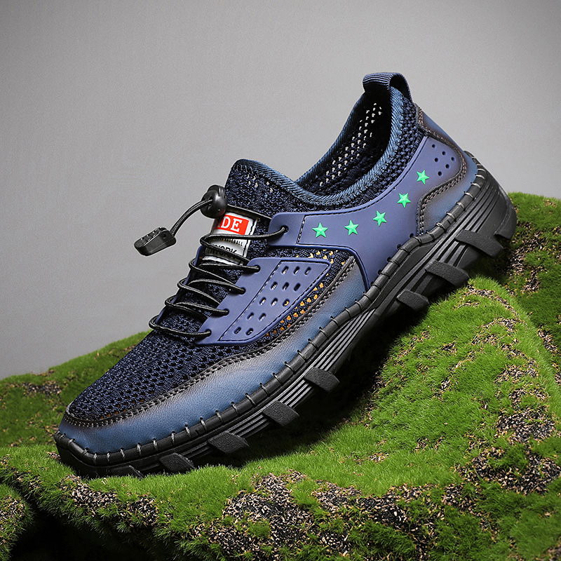 a?��LAST DAY - 60% OFFe??? Mena??s Handcrafted Leather Mesh Shoes a?? Breathable Quick-Dry Upper, Anti-Slip Rubber Outsole for All-Day Comfort & Support