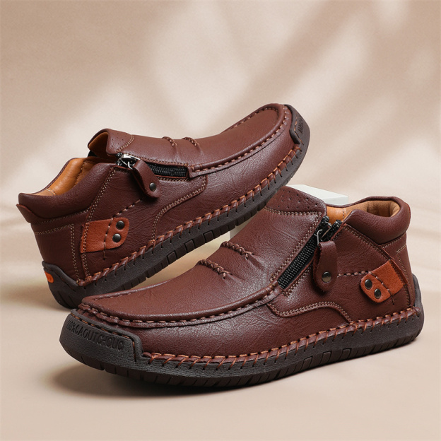 (e??��Lowest Price) Men's Waterproof Non-slip Wide Roe Handmade Cowhide Shoes Slip-on Orthopedic Shoes Driving Shoes, Suitable For Any Scene(e??��Free Orthopedic Insole)