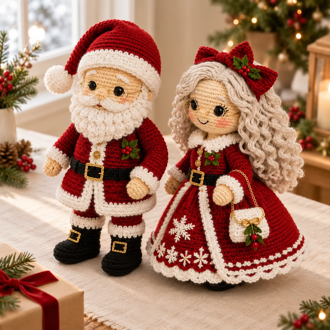 Red color option finished example with Santa and Mrs. Claus in red Christmas outfits