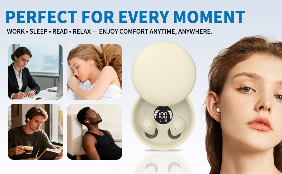 Sleep earbuds for work, reading, relaxing, and bedtime comfort.