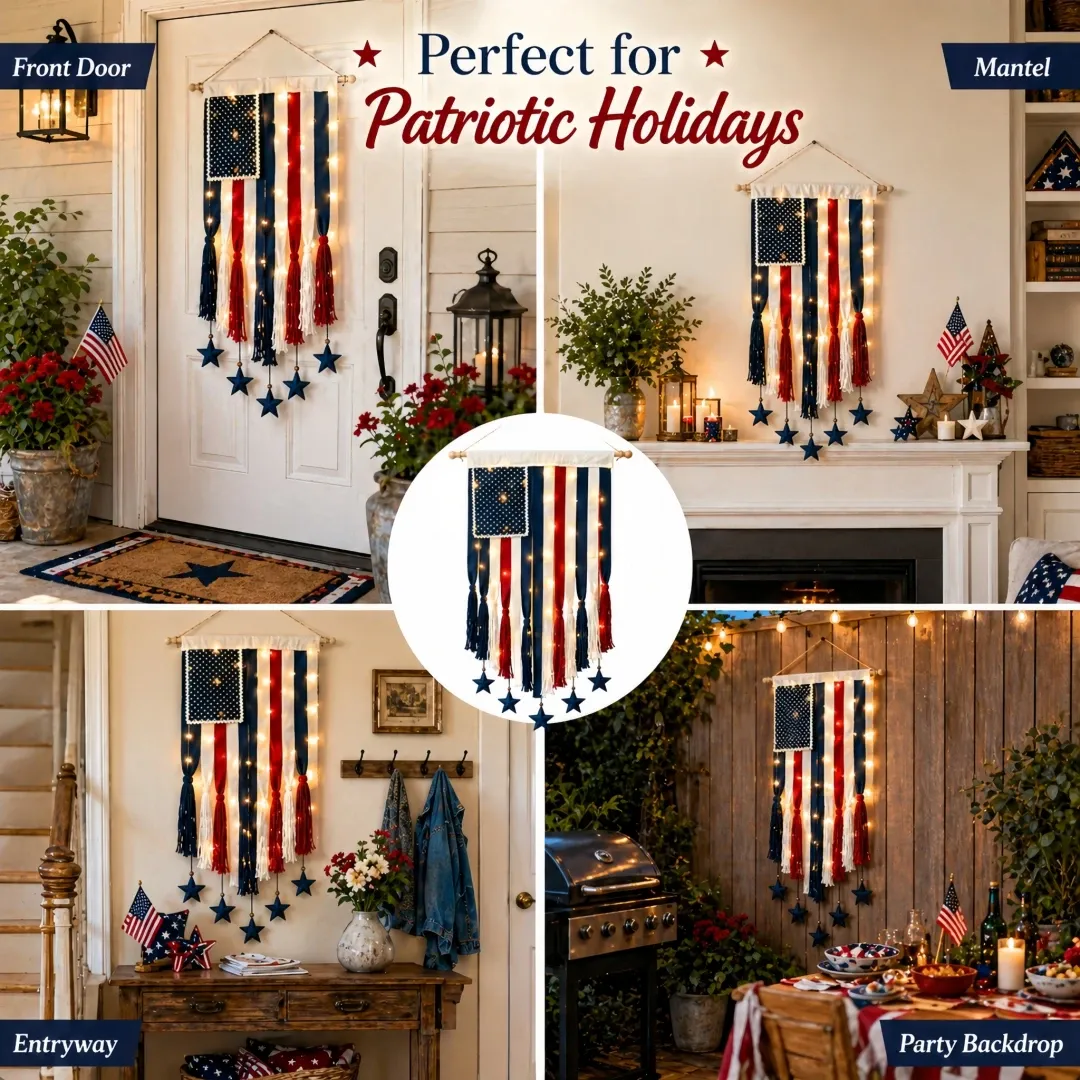 4 x 2.3 Ft Lighted Rag American Flag Banner