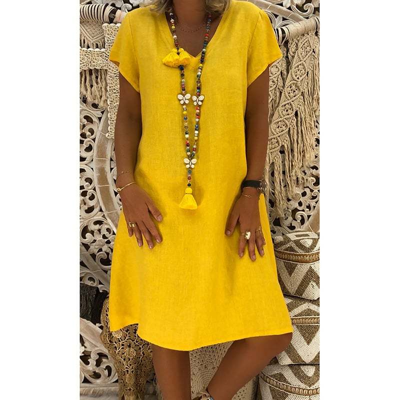 🔥Women's Dress Summer Linen Dresses Casual V Neck Midi Dress