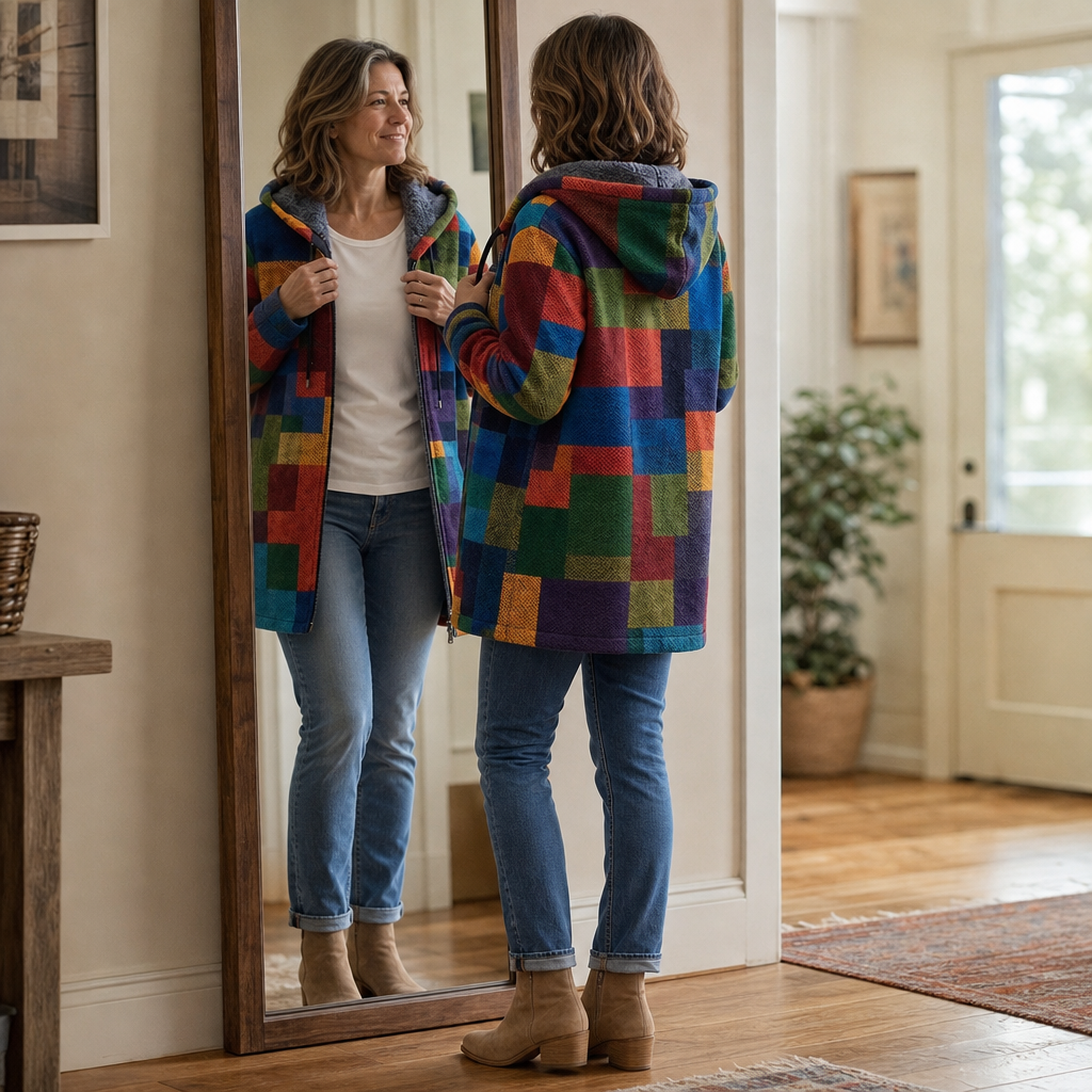 LAST DAY SAVE 60%-Patchwork Muse – Colorful Patchwork Hooded Cardigan