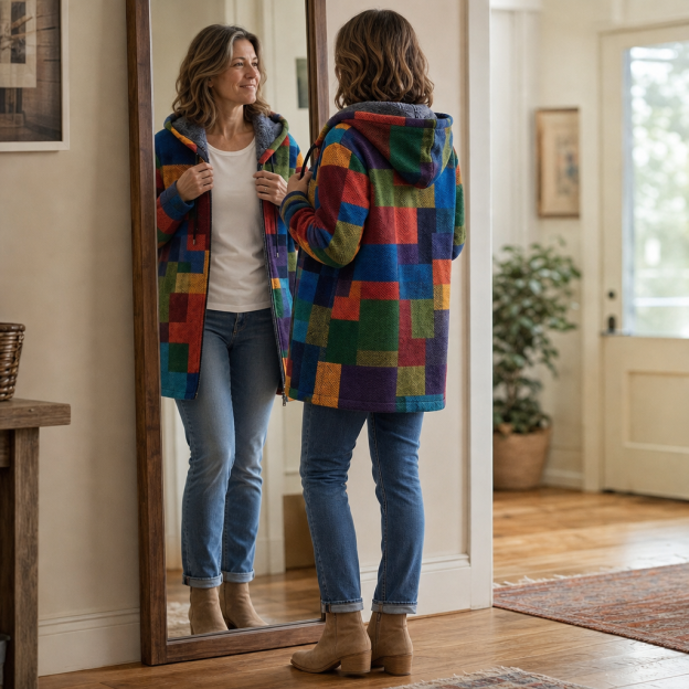 LAST DAY SAVE 60%-Patchwork Muse – Colorful Patchwork Hooded Cardigan
