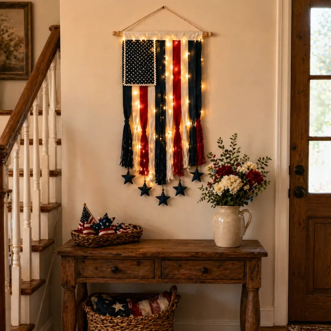 4 x 2.3 Ft Lighted Rag American Flag Banner