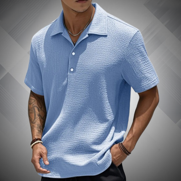 ?Men's Fashion Retro Pleated Fabric Short-sleeved Polo Shirt