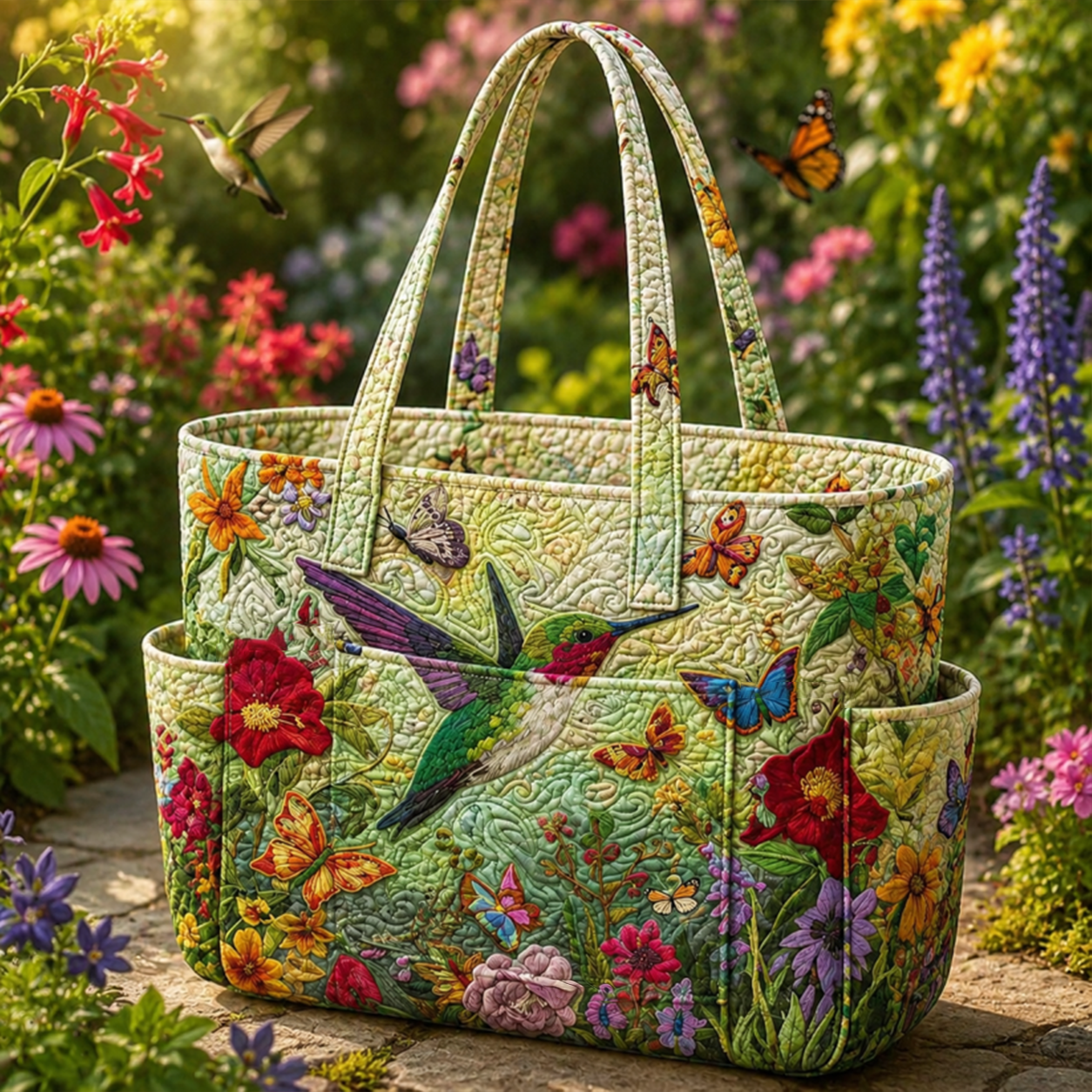 Hummingbird Bliss Multiple Pockets Quilted Tote Bag TP08