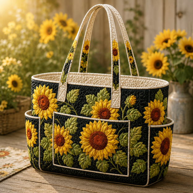 Sunflower Multiple Pockets Quilted Tote Bag TP56