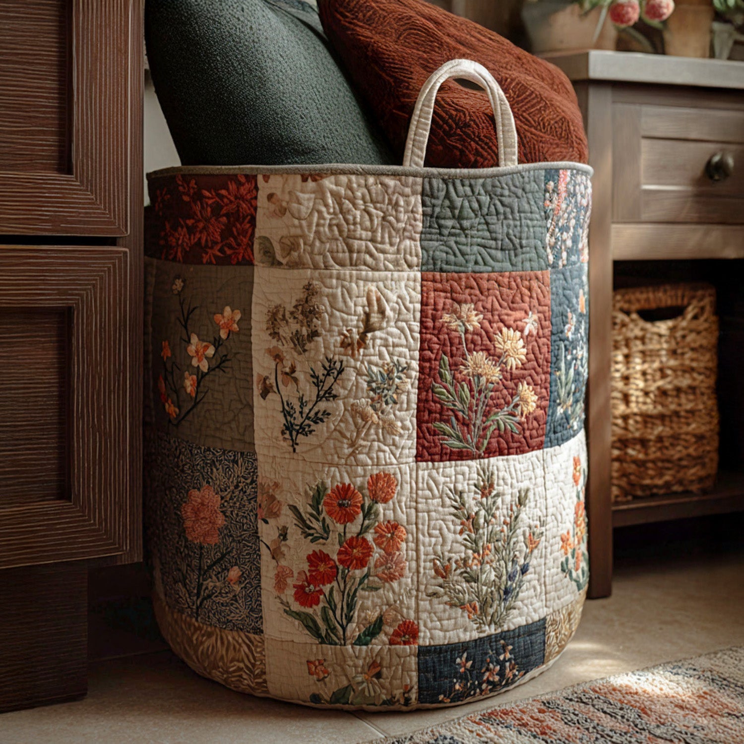 Floral Balance Quilted Laundry Basket NCU0PTT743