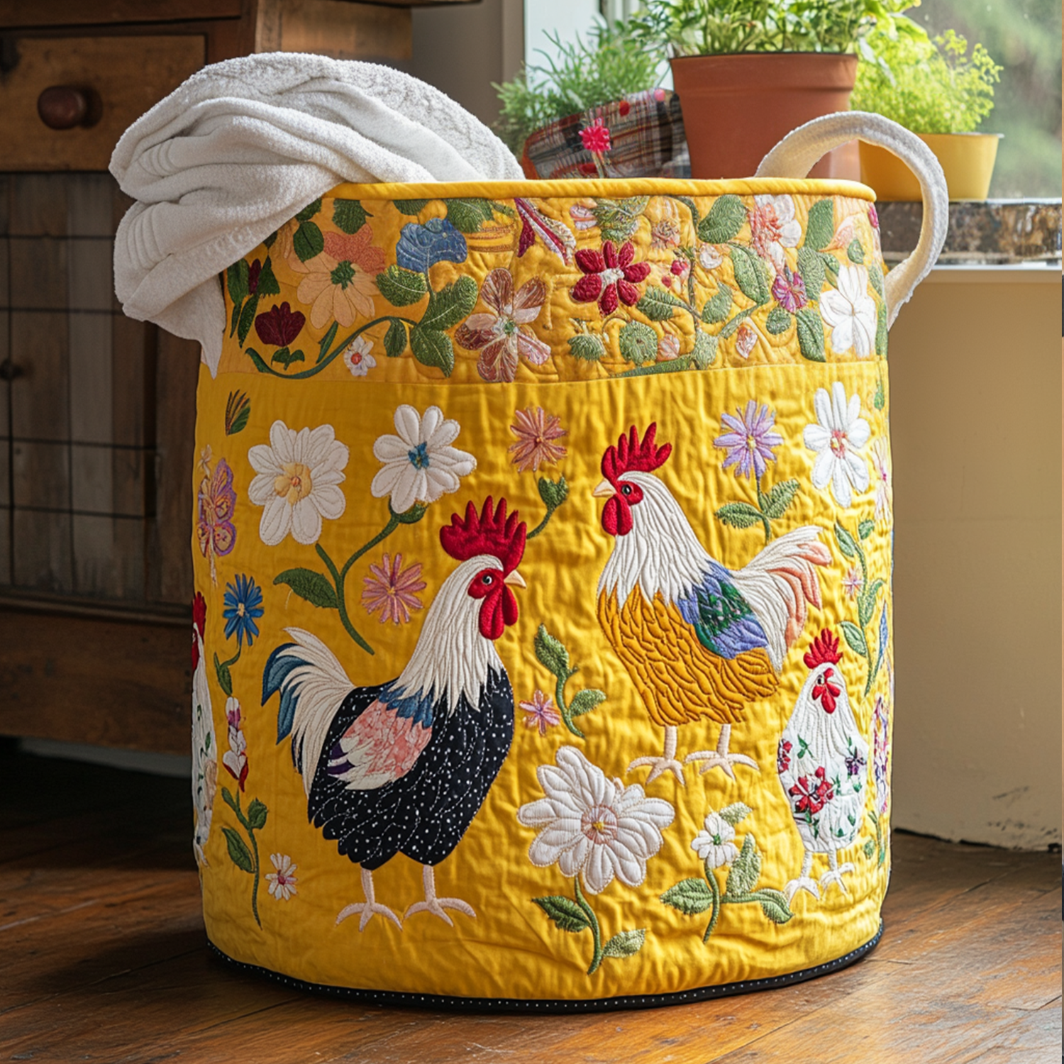 Floral Flock Quilted Laundry Basket NCU0PTT769