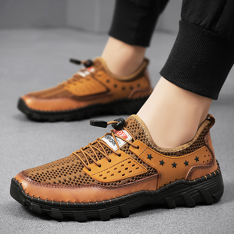 a?��LAST DAY - 60% OFFe??? Mena??s Handcrafted Leather Mesh Shoes a?? Breathable Quick-Dry Upper, Anti-Slip Rubber Outsole for All-Day Comfort & Support