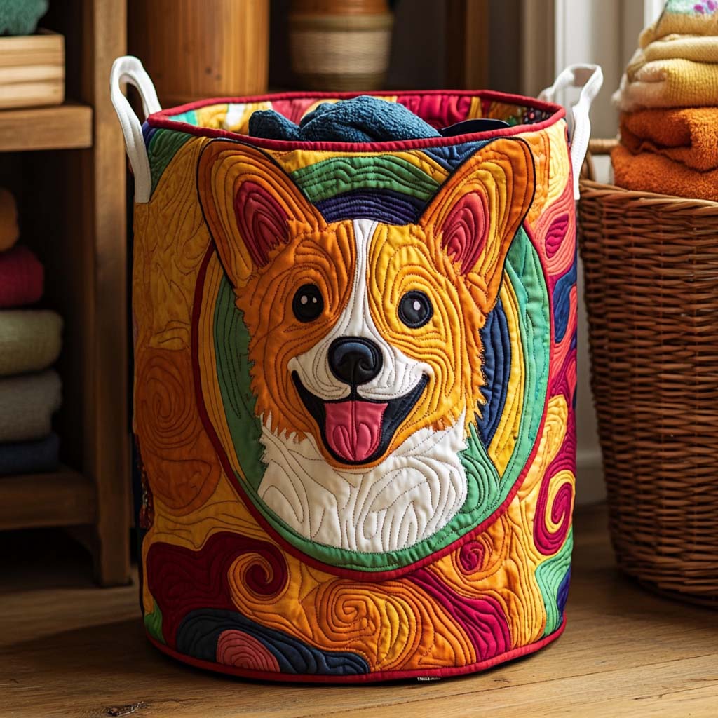 Rainbow Corgi Quilted Laundry Basket NCU0NXD348